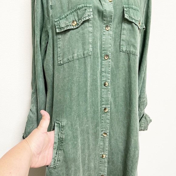 Billy T Womens Pine Green Long Sleeve Button Up City 2-Way Shirt Dress Size M - Picture 5 of 9